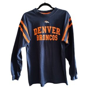 Retro NFL Denver Broncos Blue with Orange Long Sleeve Tee Size Medium